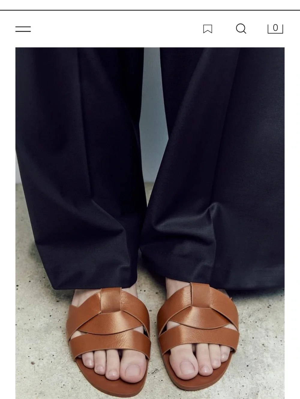 Zara Brown Flat leather sandals with crossed straps at front - Picture 2 of 9